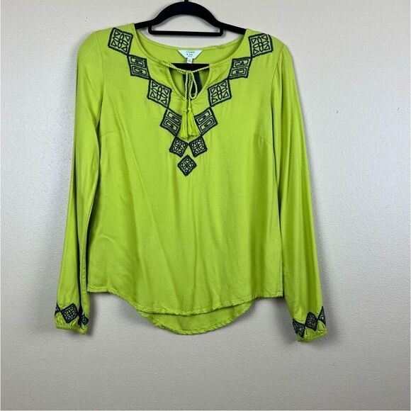 NWT Crown & Ivy Top Blouse Embroidered Blue Green Long sleeve SP - Picture 1 of 5